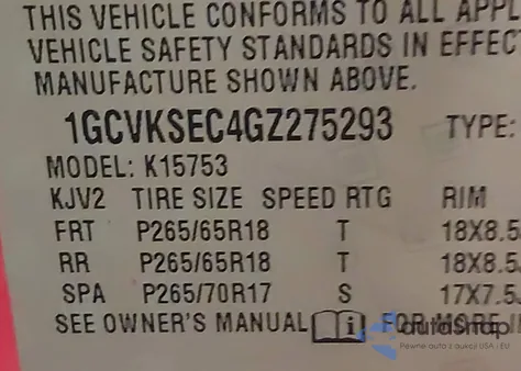 2016 Chevrolet Silverado 1500 2Lz from USA, damaged, VIN 1GCVKSEC4GZ275293